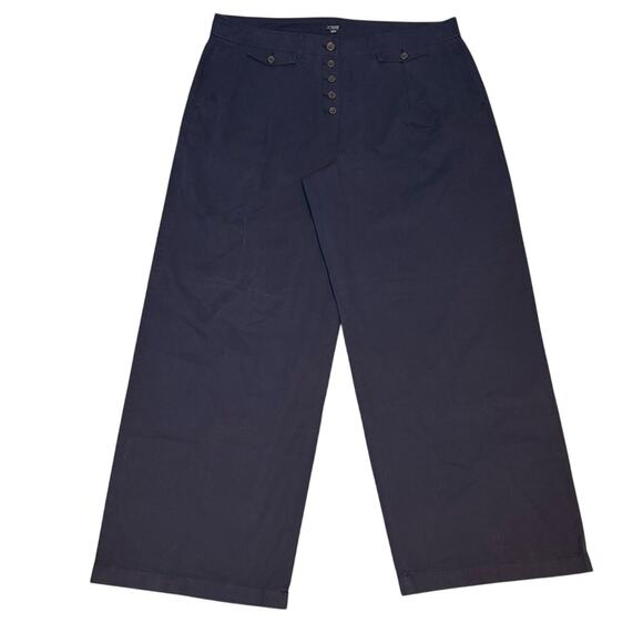 NWT J.Crew Navy Cotton Pleated Chino Pants Wide Leg Size 18 Button Fly - Picture 2 of 7
